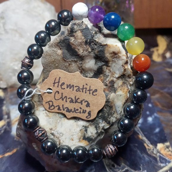 Hematite and Chakra Balancing Gemstone Healing Bracelet - Picture 1 of 3